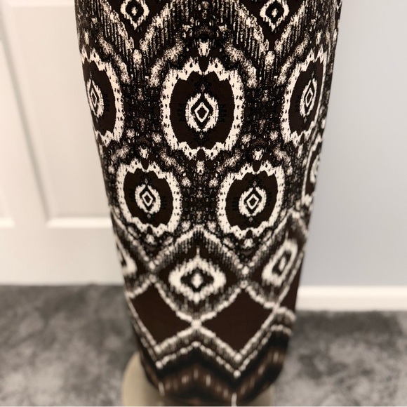 Chicos 2 (L 12/14) Maxi Dress Brown Ivory Medallion Geometric Print Sleeveless - Picture 5 of 11